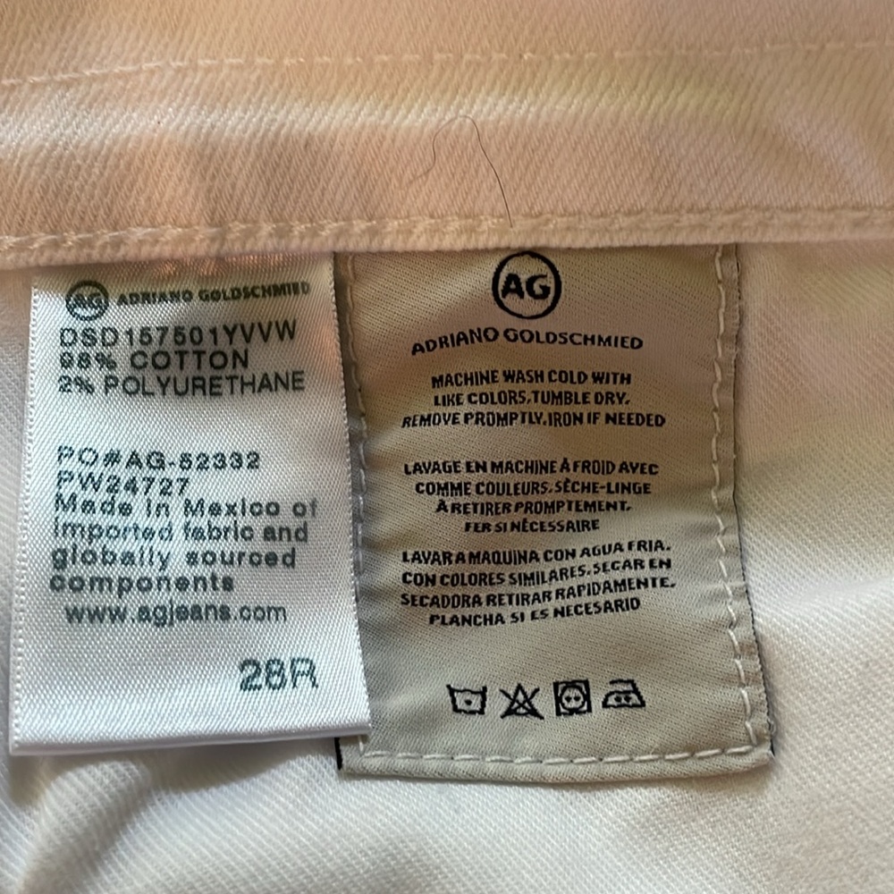 AG Adriano Goldschmeid Ex Boyfriend Slouchy Slim WHITE Size 28 EUC - Picture 6 of 6